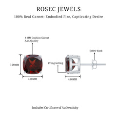 8MM Cushion Cut Garnet Solitaire Stud Earrings