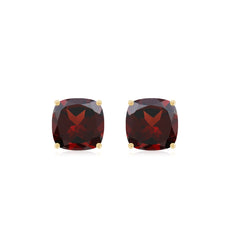 8MM Cushion Cut Garnet Solitaire Stud Earrings