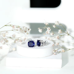 3 CT Lab Grown Blue Sapphire Solitaire Stud Earring With Certificate