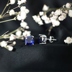 3 CT Lab Grown Blue Sapphire Solitaire Stud Earring With Certificate