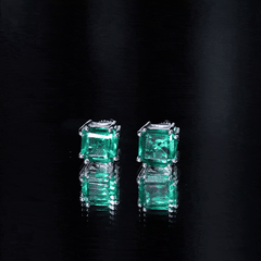 Certified Asscher Cut Lab Grown Emerald Stud Earrings in Double Prongs