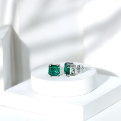 Certified Asscher Cut Lab Grown Emerald Stud Earrings in Double Prongs