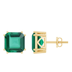 Certified Asscher Cut Lab Grown Emerald Stud Earrings in Double Prongs