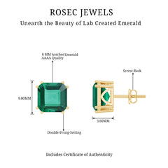 Certified Asscher Cut Lab Grown Emerald Stud Earrings in Double Prongs