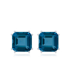 Asscher Cut London Blue Topaz Solitaire Stud Earrings