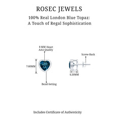 3 CT London Blue Topaz Heart Stud Earrings for Women
