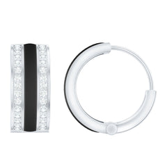 Certified Moissanite and Black Enamel Hoop Earrings