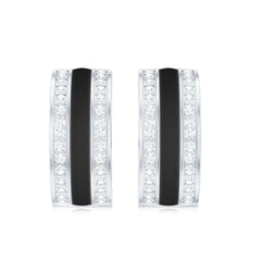 Certified Moissanite and Black Enamel Hoop Earrings