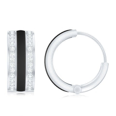 Certified Moissanite and Black Enamel Hoop Earrings