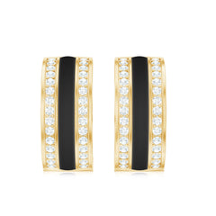 Certified Moissanite and Black Enamel Hoop Earrings