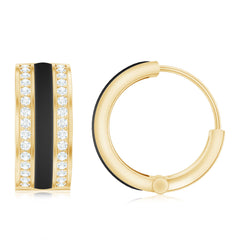 Certified Moissanite and Black Enamel Hoop Earrings