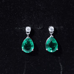 Pear Cut Created Emerald Teardrop Earrings with Moissanite