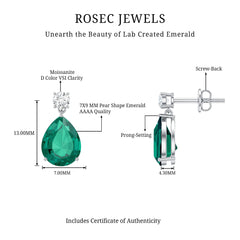 Pear Cut Created Emerald Teardrop Earrings with Moissanite