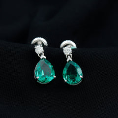 Pear Cut Created Emerald Teardrop Earrings with Moissanite