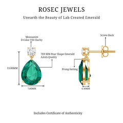 Pear Cut Created Emerald Teardrop Earrings with Moissanite