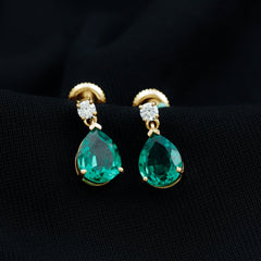 Pear Cut Created Emerald Teardrop Earrings with Moissanite