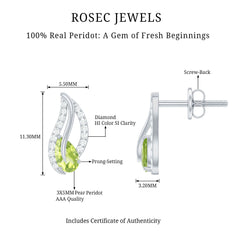 Natural Peridot Leaf Earrings with Diamond for Women