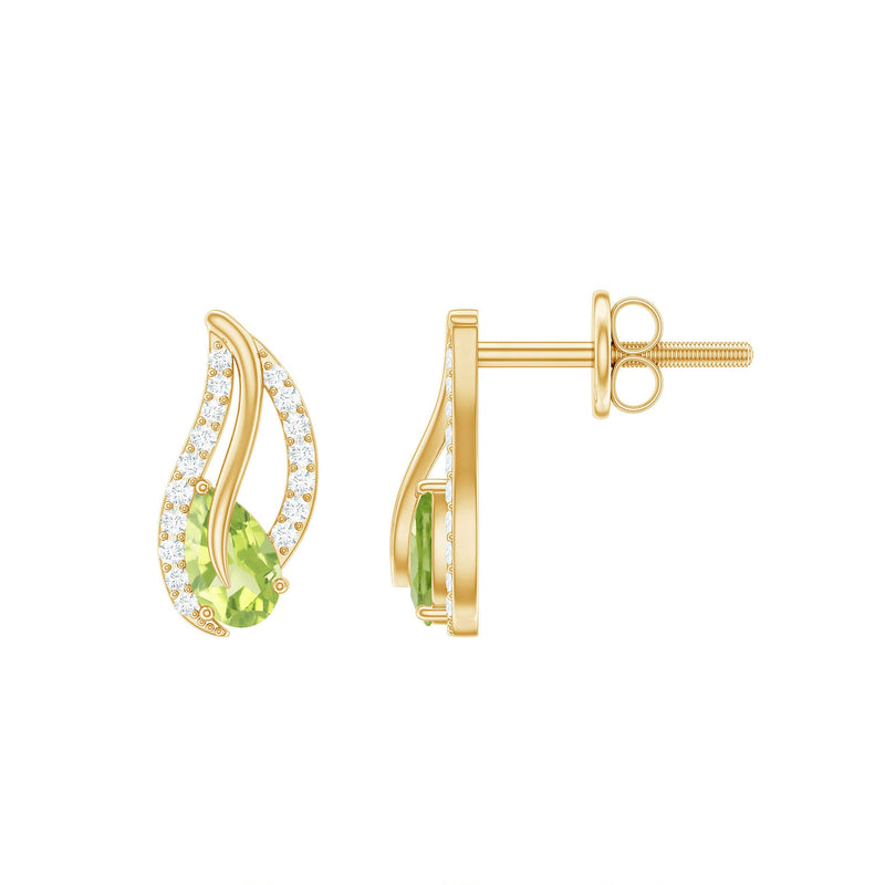 Natural Peridot Leaf Earrings with Diamond for Women