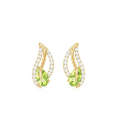 Natural Peridot Leaf Earrings with Diamond for Women
