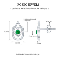 Real Emerald Teardrop and Heart Stud Earrings