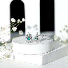 Real Emerald Teardrop and Heart Stud Earrings