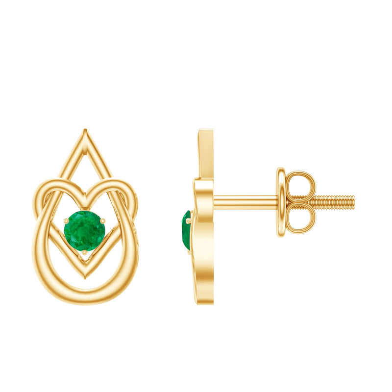 Real Emerald Teardrop and Heart Stud Earrings