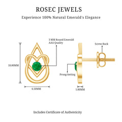 Real Emerald Teardrop and Heart Stud Earrings