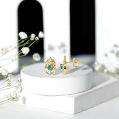 Real Emerald Teardrop and Heart Stud Earrings