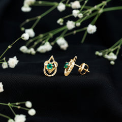 Real Emerald Teardrop and Heart Stud Earrings