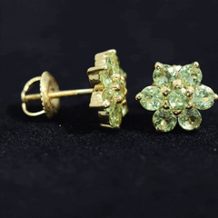 Real 2.24 Carat Peridot Flower Cluster Stud Earrings