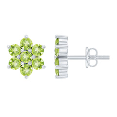 Real 2.24 Carat Peridot Flower Cluster Stud Earrings
