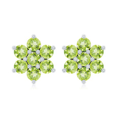 Real 2.24 Carat Peridot Flower Cluster Stud Earrings