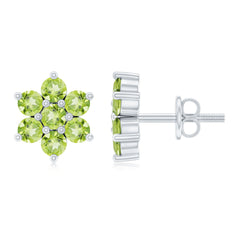 Real 2.24 Carat Peridot Flower Cluster Stud Earrings