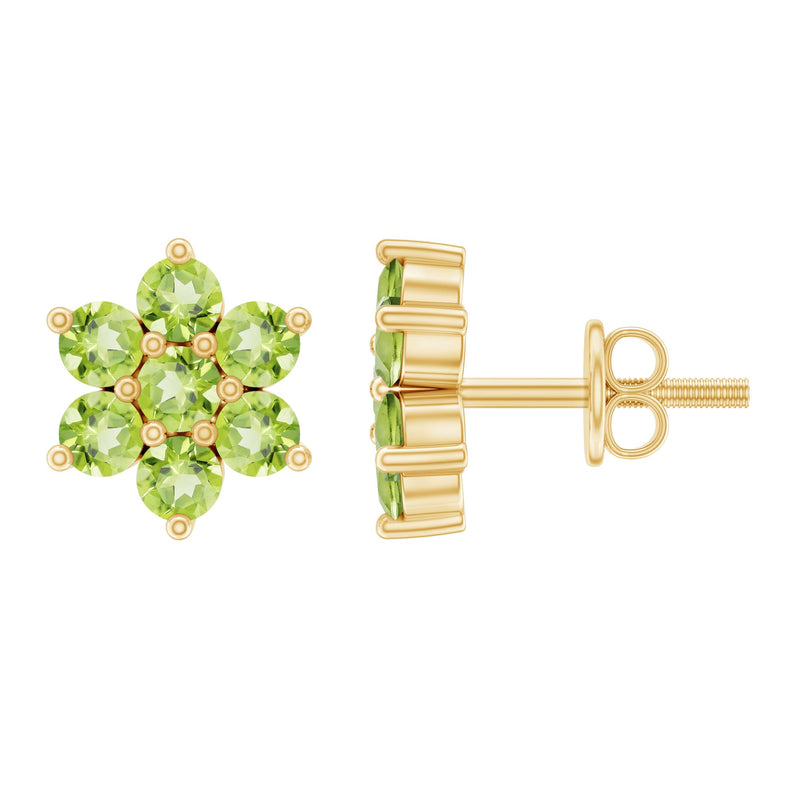 Real 2.24 Carat Peridot Flower Cluster Stud Earrings