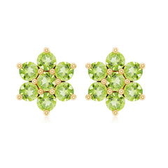 Real 2.24 Carat Peridot Flower Cluster Stud Earrings