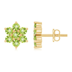 Real 2.24 Carat Peridot Flower Cluster Stud Earrings