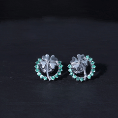 0.50 CT Emerald Eternity and Gold Clover Stud Earrings