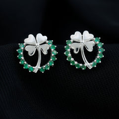 0.50 CT Emerald Eternity and Gold Clover Stud Earrings
