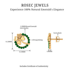 0.50 CT Emerald Eternity and Gold Clover Stud Earrings