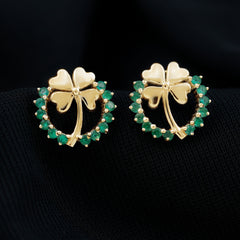 0.50 CT Emerald Eternity and Gold Clover Stud Earrings