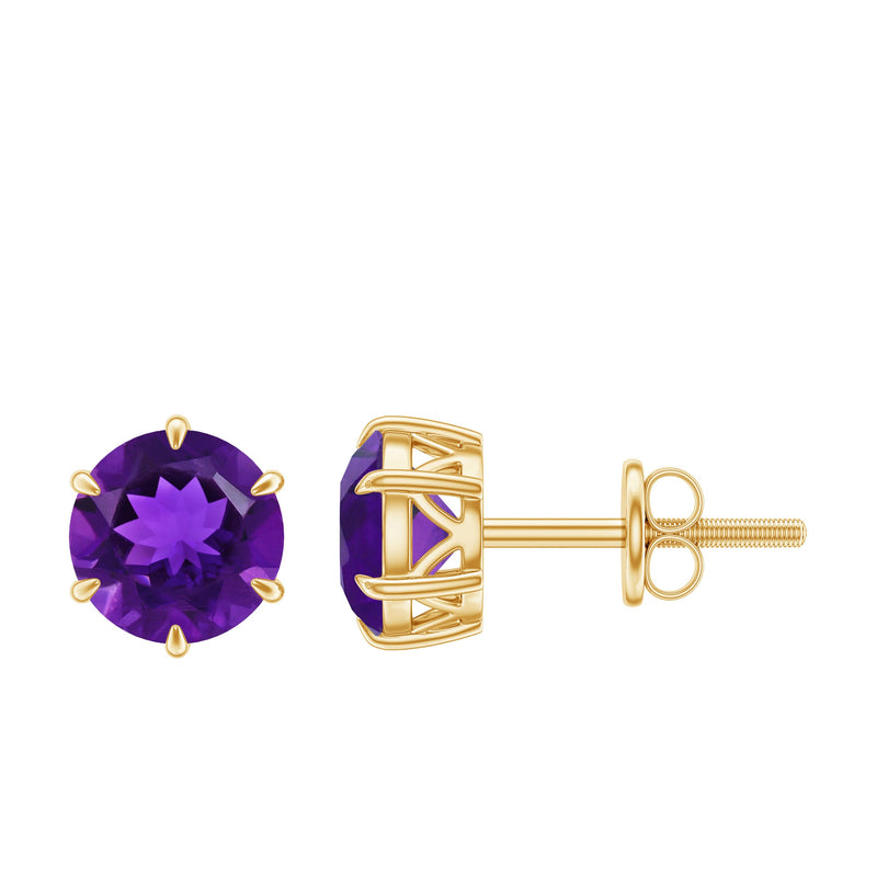 Natural 2.4 Carat Amethyst Solitaire Stud Earrings with Certificate