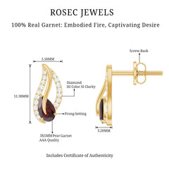 Pear Shape Garnet and Diamond Leaf Stud Earrings