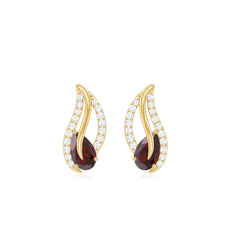 Pear Shape Garnet and Diamond Leaf Stud Earrings