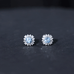 Genuine Aquamarine and Diamond Halo Stud Earrings