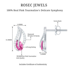 Natural Pink Tourmaline Leaf Earrings with Diamond