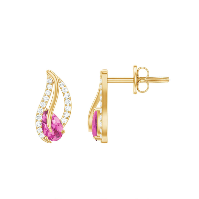 Natural Pink Tourmaline Leaf Earrings with Diamond