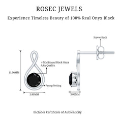 Certified Natural Black Onyx Infinity Earrings with Screw Back