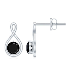 Certified Natural Black Onyx Infinity Earrings with Screw Back