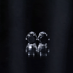 Black Onyx Solitaire Stud Earrings in Claw Setting