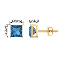 Princess Cut 2 Carat London Blue Topaz Solitaire Stud Earrings